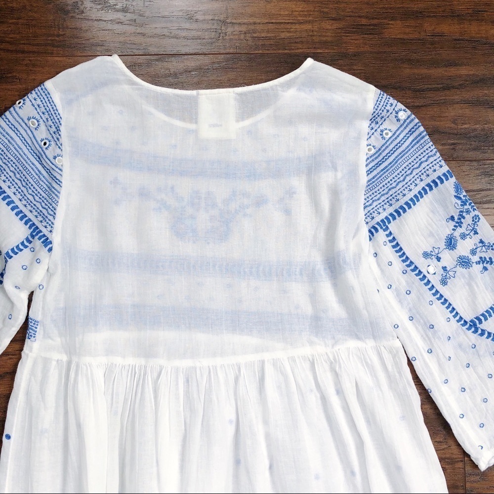 Mermaid • Anthropologie Meadowbrook blouse embroidered tunic top white cotton - Picture 11 of 12